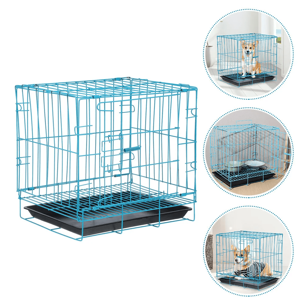 Cage en métal pliable, coloris turquoise, avec fond grillagé et plateau amovible noir